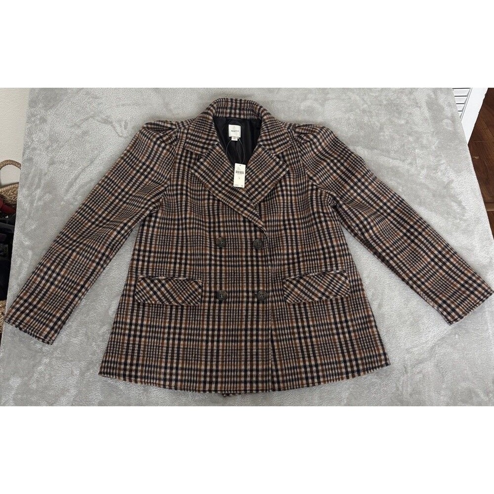 Maeve Anthropologie Plaid Blazer Womens M Puff Sleeve Double Breasted NWT